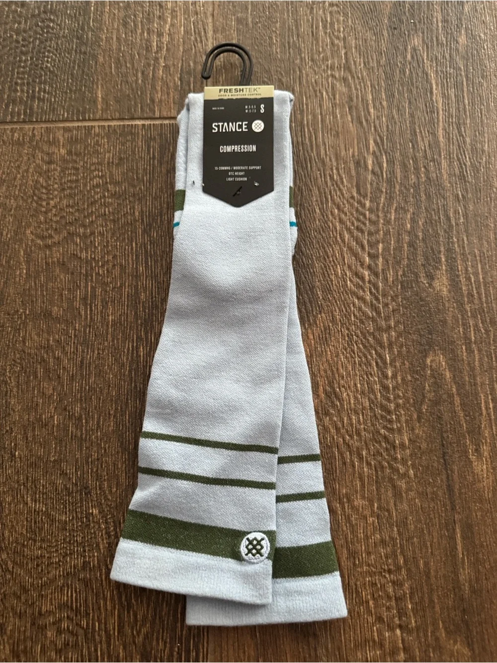 Stance Men’s Compression Athletic Socks - Light Gray with Olive Stripes